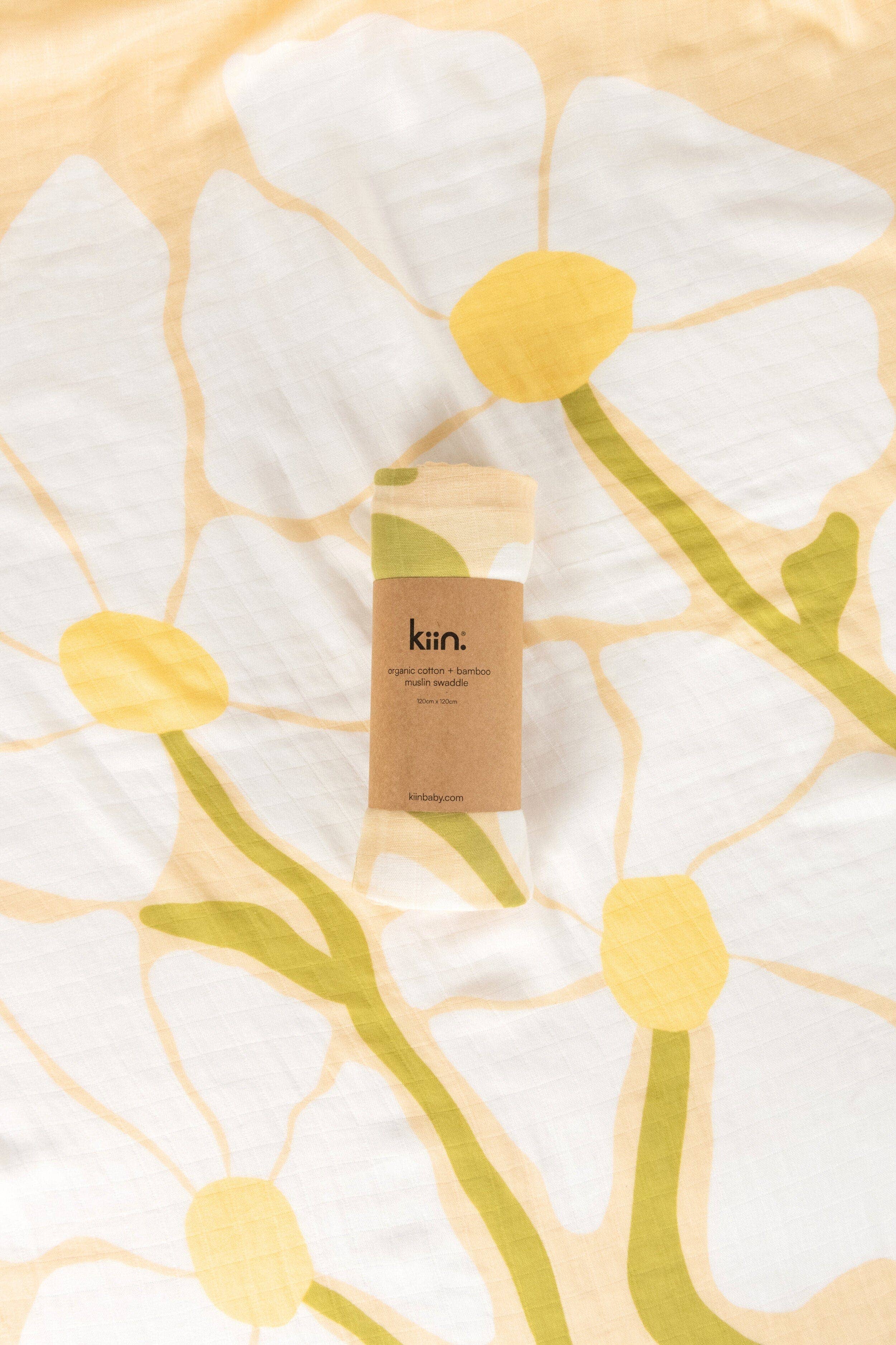 Kiin Baby Organic Muslin Swaddle - Fleur Warm Oat (Limited Edition)