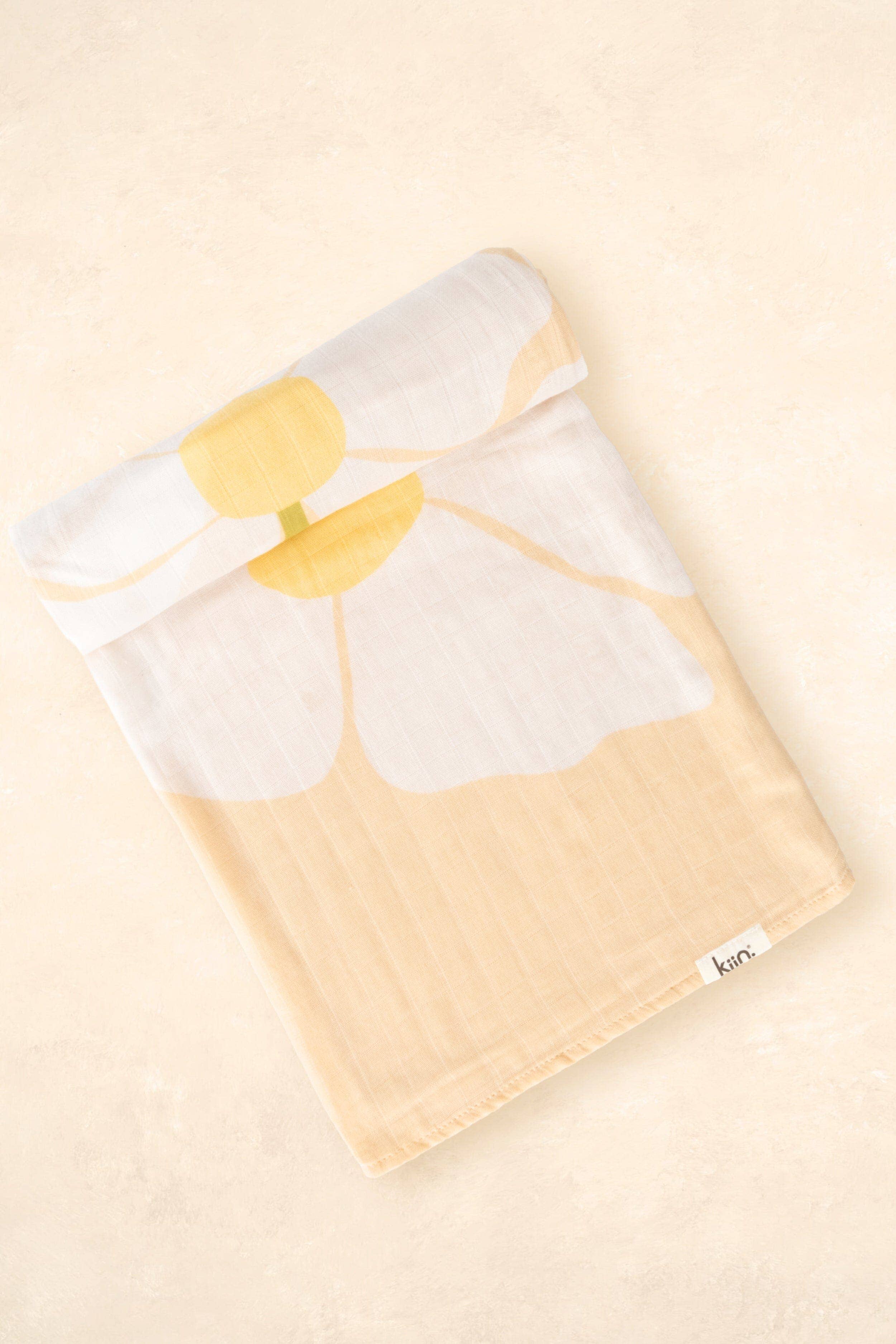 Kiin Baby Organic Muslin Swaddle - Fleur Warm Oat (Limited Edition)