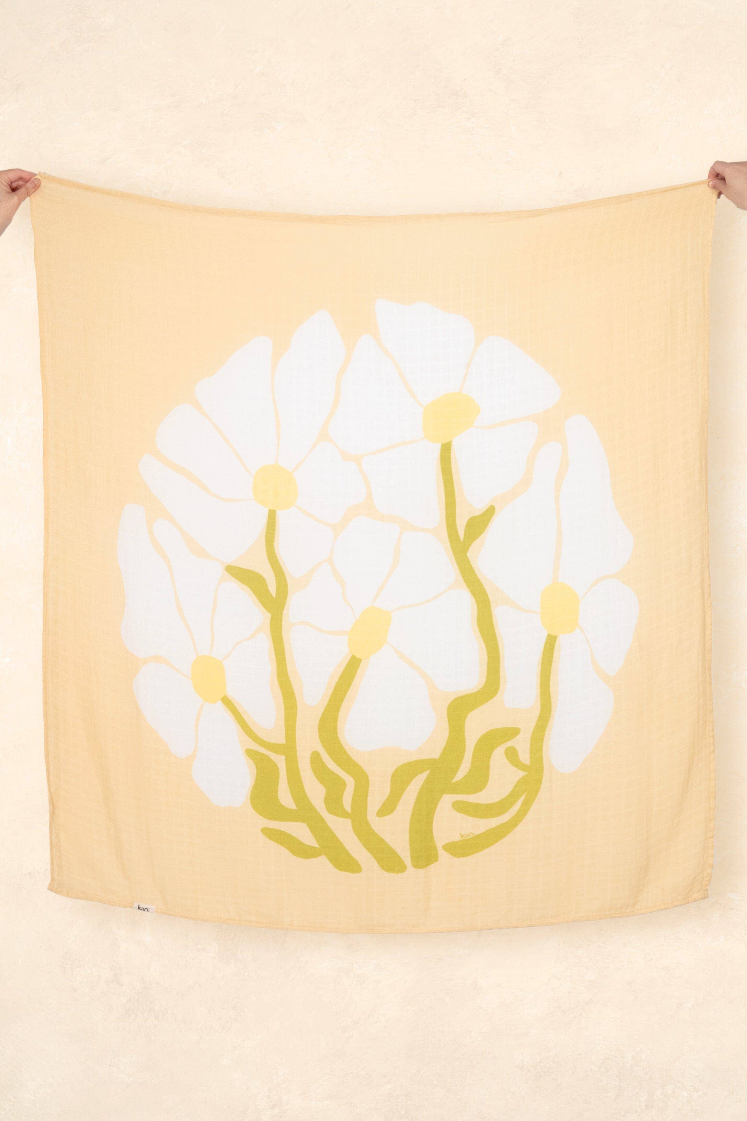 Kiin Baby Organic Muslin Swaddle - Fleur Warm Oat (Limited Edition)